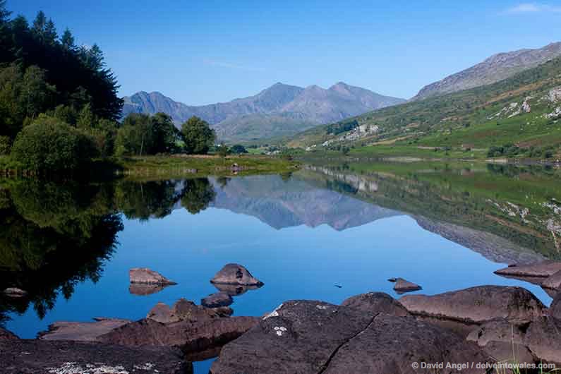 Image of Snowdon and surrounding mountains from Llynnau Mymbyr, Capel Curig
